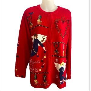 The Quacker Factory Women’s M Believe in Angels Red holiday Christmas Sweater